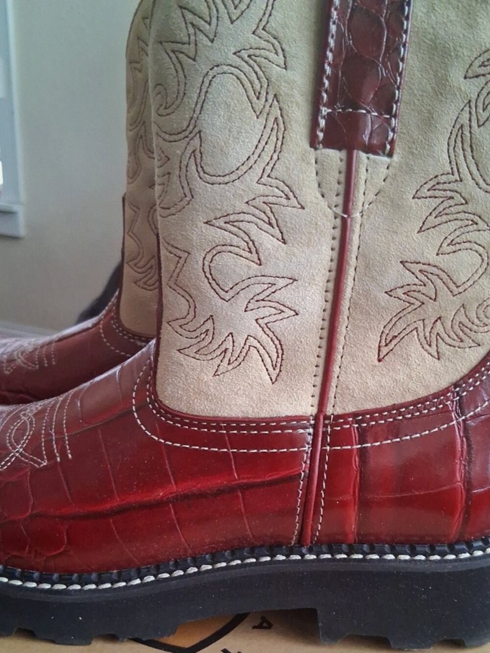 Ariat Fat Baby Boots Womens 7.5 B Red Alligator Print Cowgirl Western 14709 Y2K - Picture 5 of 6